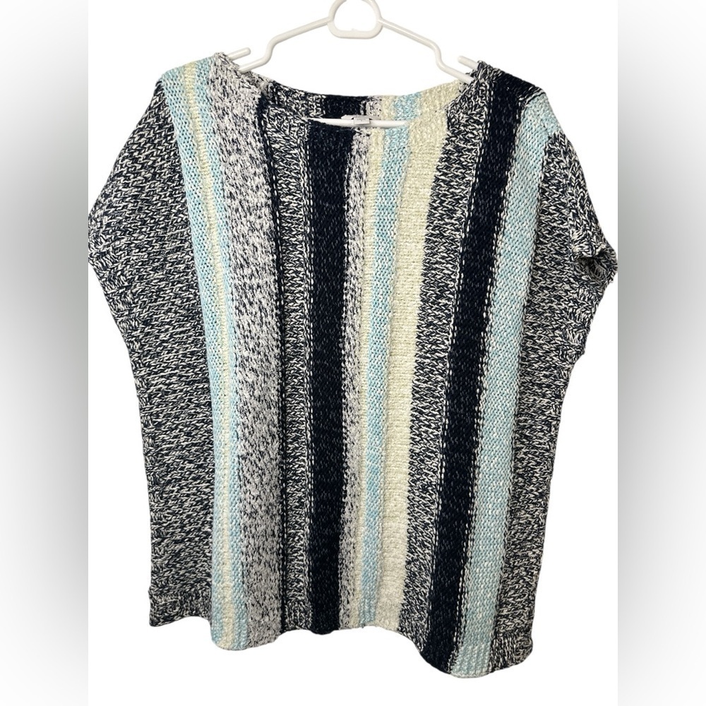 J. Jill Sweater Short Cap Sleeve Cotton Blend Knit Stripe Sweater Size S Costal